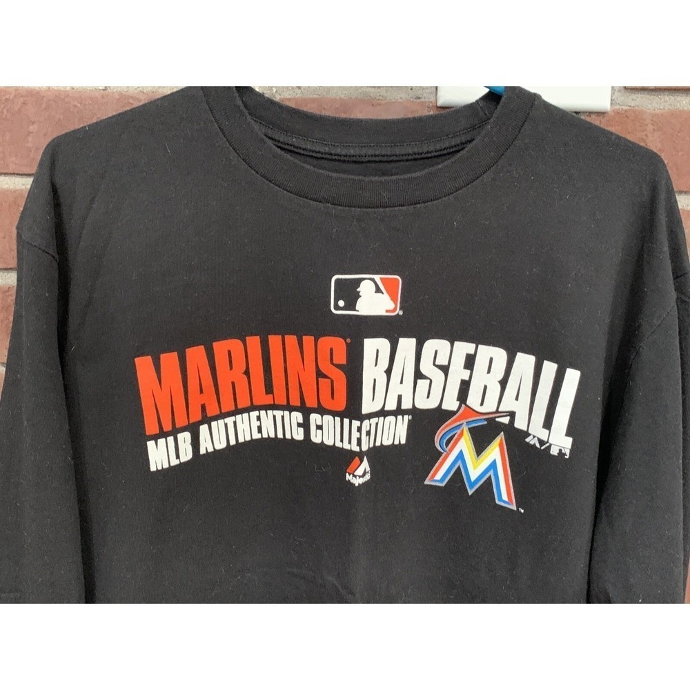 Majestic Miami Marlins Baseball Black Long Sleeve Shirt Size Large - Picture 2 of 11